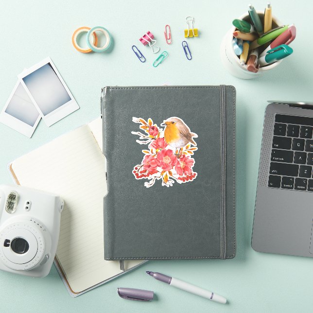Sticker Robin jaune et pavot rouge (Couverture iPad)