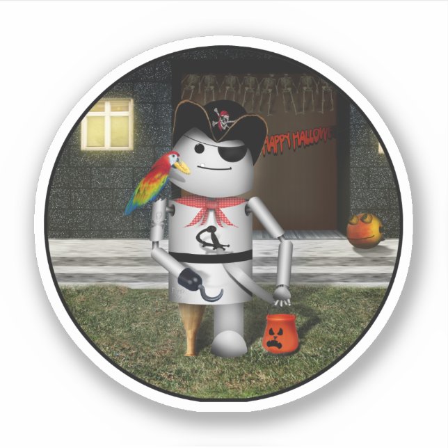 Sticker Robo-x9 Pirate de robot Halloween (Devant)