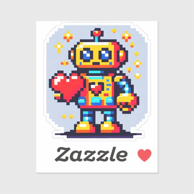 Sticker Robot avec coeur - Joli Pixel Art Design Sci-Fi (Feuille)