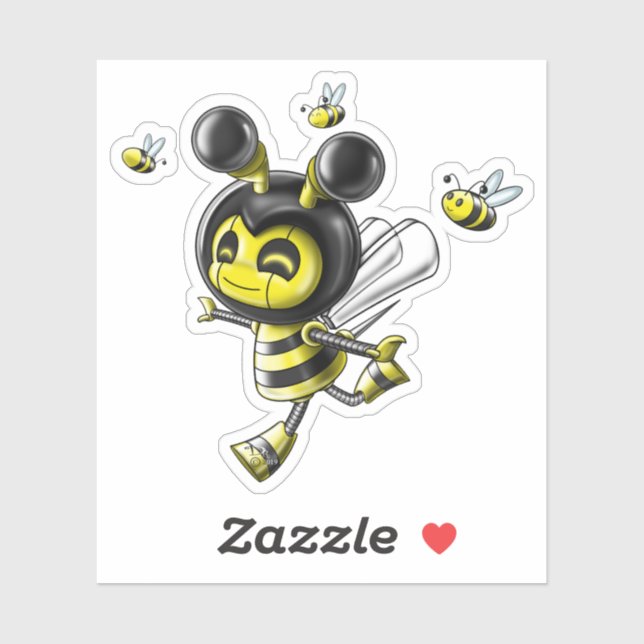 Sticker Robot d'abeille mignonne (Feuille)