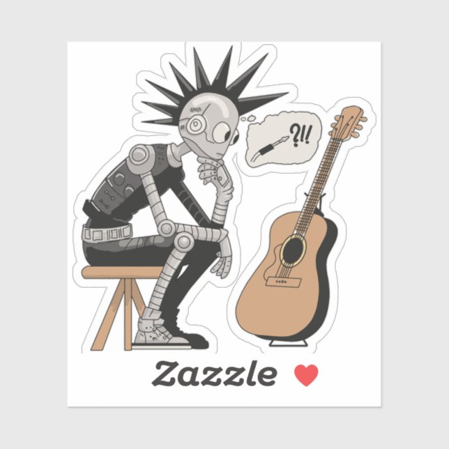 Sticker Robot de musique confus (Feuille)