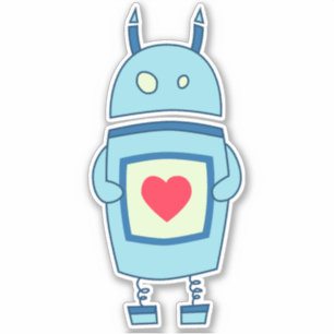 Sticker Robot mignon bleu de bande dessinée avec le coeur