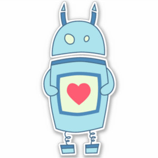 Sticker Robot mignon bleu de bande dessinée avec le coeur