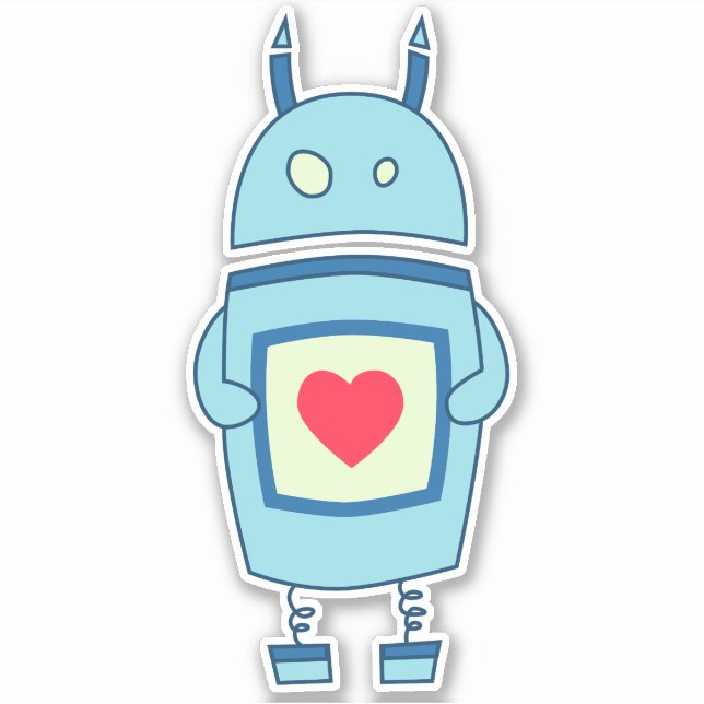 Sticker Robot mignon bleu de bande dessinée avec le coeur (Devant)