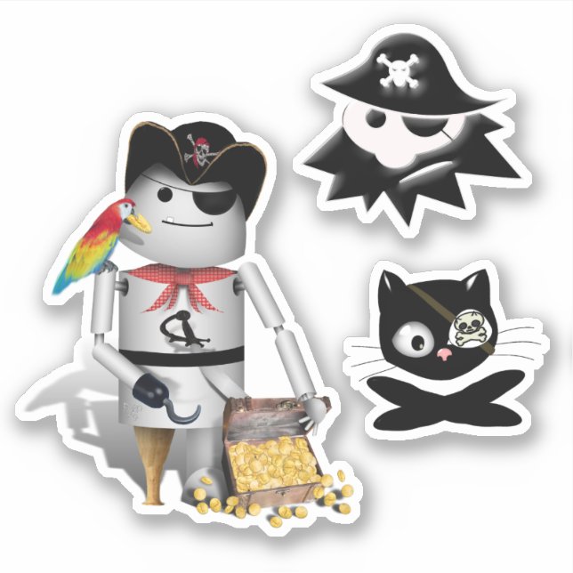 Sticker Robot pirate, chat et pack 3 enfant (Devant)