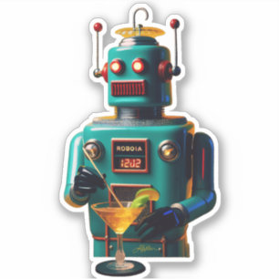 Sticker Robot Rétro Futuriste ROBIA 12J2 Mixologue