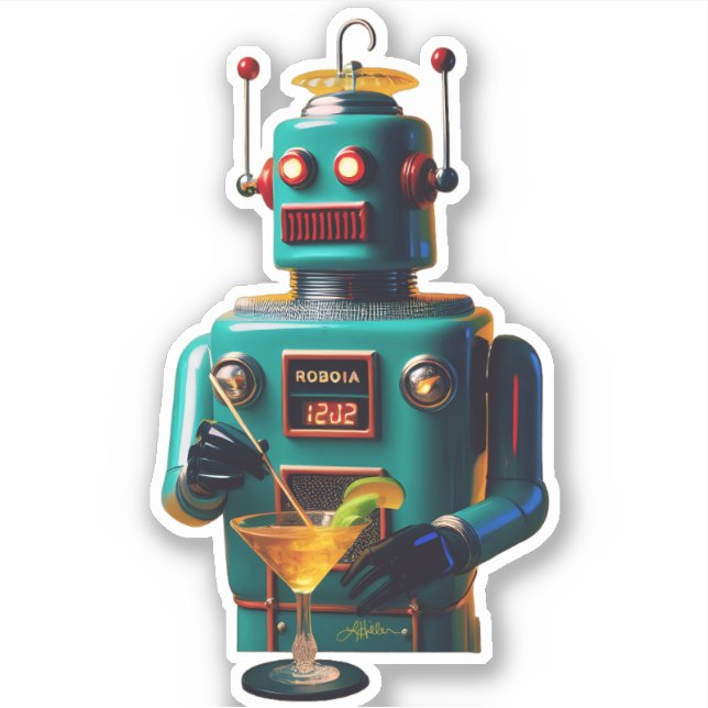 Sticker Robot Rétro Futuriste ROBIA 12J2 Mixologue (Devant)
