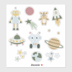 Sticker Robot spatial fusée mignon pastel enfants galaxie