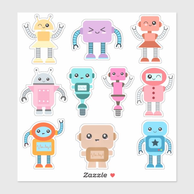 Sticker Robots mignons pour enfants (Feuille)