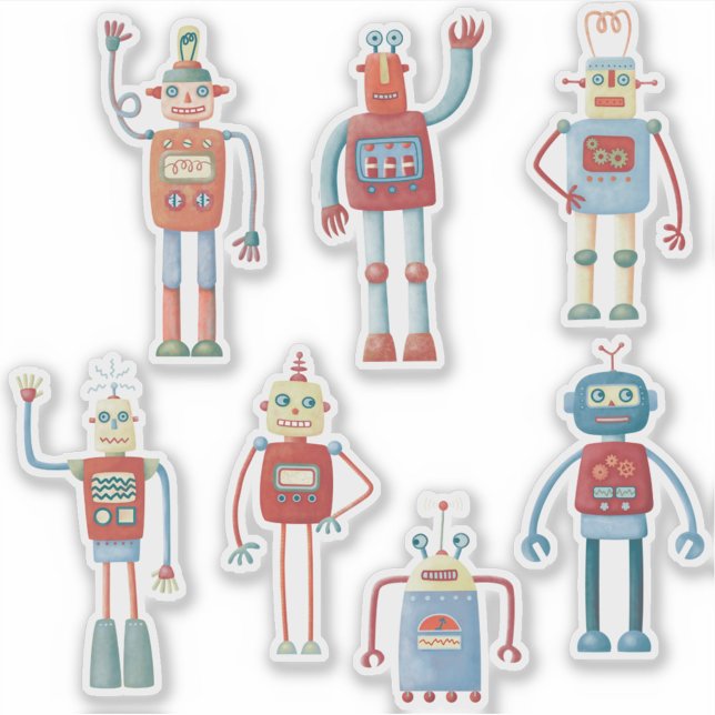 Sticker Robots rétro amusants (Fun retro robot stickers)