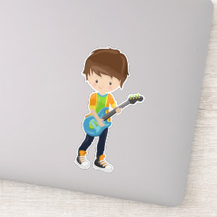 Sticker Rock Bois, Cheveux Brown, Lecteur de guitare, Musi