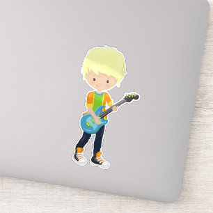 Sticker Rock Boy, Cheveux Blond, Joueur de guitare, Musiqu