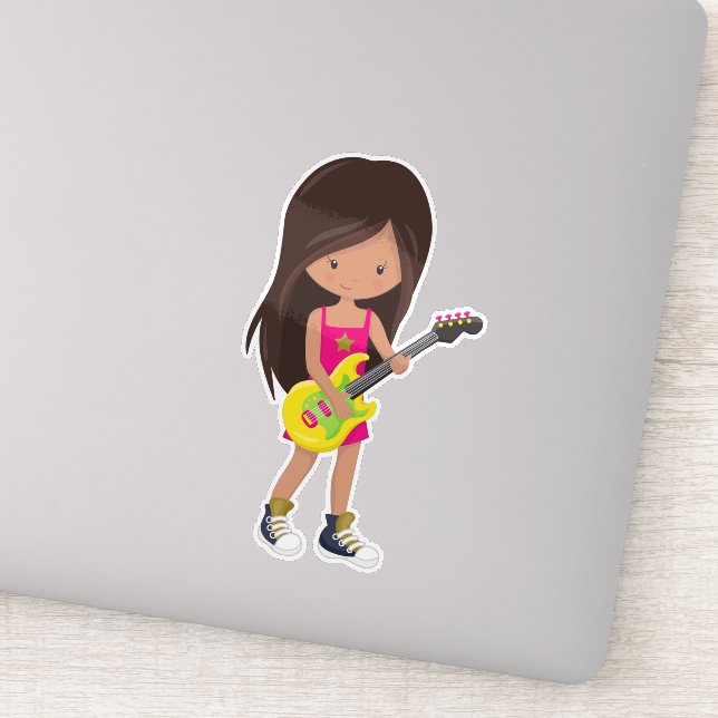 Sticker Rock Girl, Latina Girl, Guitare Player, Musique (Détail)