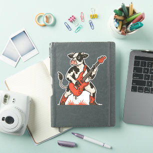 Sticker Rocker Cow, Vache Jouant de la guitare