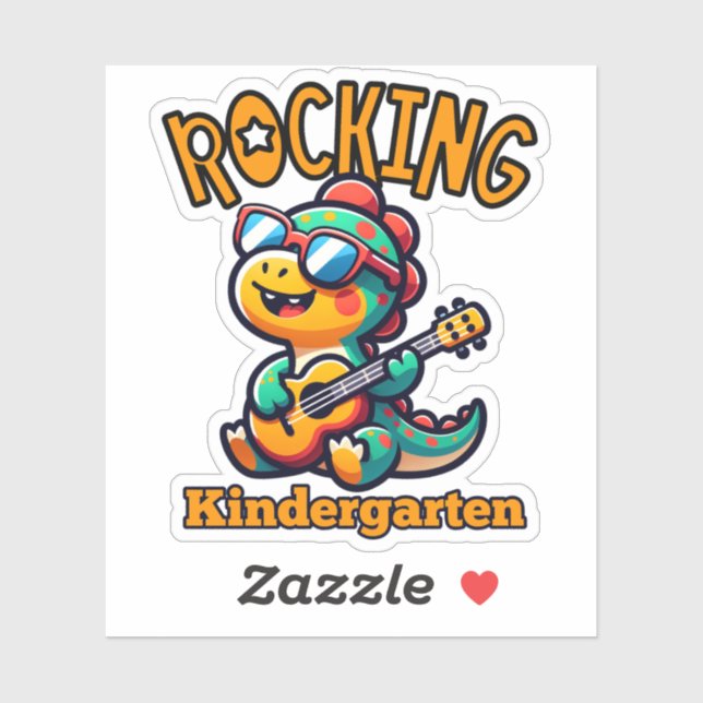 Sticker Rocking Kindergarten Dinosaur with guitar  (Feuille)