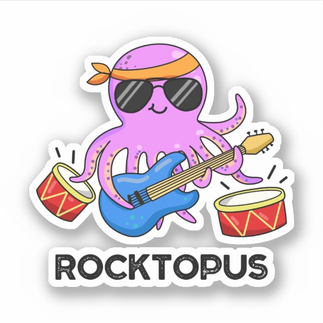 Sticker Rocktopus Funny Rock Band Pun de pieuvre (Devant)