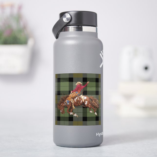 Sticker Rodéo Bronco Busch Cowboy Sur Plaid (HydroFlask)