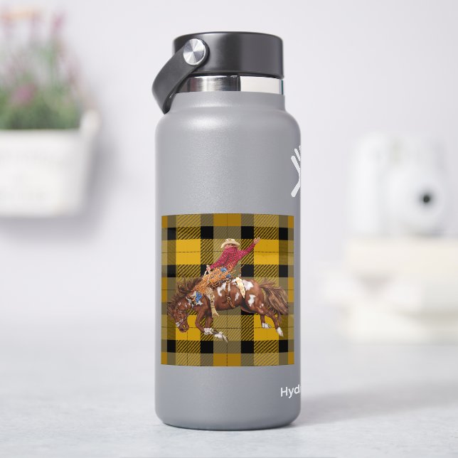 Sticker Rodéo Bronco Busch Cowboy Sur Plaid (HydroFlask)