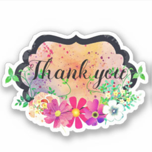 Sticker Romantique cadre noir floral Bouquet Merci