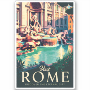 Sticker Rome Italie Trevi Fontaine Illustration Voyage Art