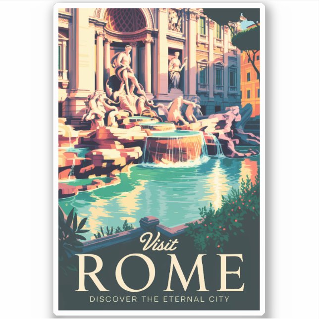 Sticker Rome Italie Trevi Fontaine Illustration Voyage Art (Devant)