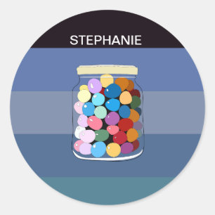 Sticker Rond С bonbons colorés dans un bocal en verre