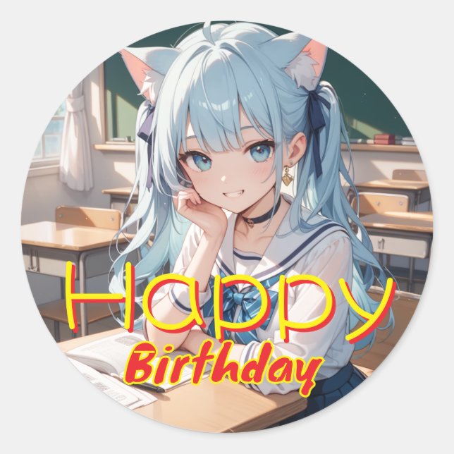 STICKER ROND セーラー服を着た猫耳の少女 (Devant)