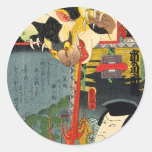 Sticker Rond 化 け 猫, 国 Chat Monster, Toyokuni, Ukiyo-e