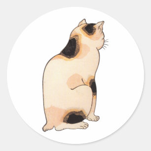 Sticker Rond 日本猫, chat japonais de 国芳, Kuniyoshi, Ukiyo-e