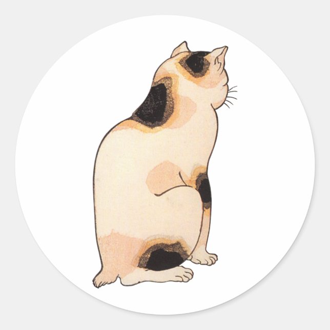Sticker Rond 日本猫, chat japonais de 国芳, Kuniyoshi, Ukiyo-e (Devant)
