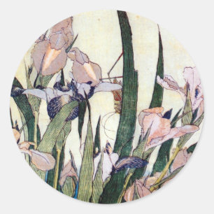 Sticker Rond 杜 若 と き り ぎ り,   Iris et Grasshopper, Hokusai