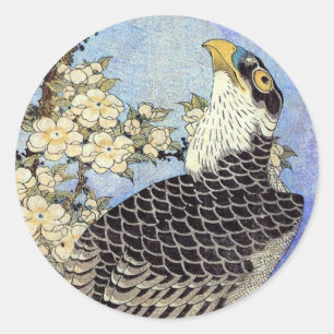 Sticker Rond 桜 に oie, Faucon et Fleurs de cerises, Hokusai, Uki