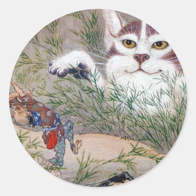 Sticker Rond 河鍋暁斎、monster cat (Devant)