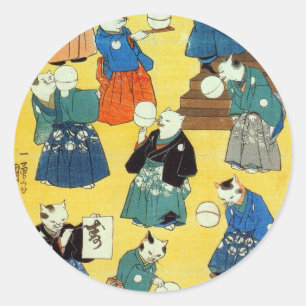 Sticker Rond 猫 の 曲 師, 国 芳 Acrobat des Chats, Kuniyoshi, Ukiyo-e