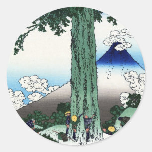 Sticker Rond 甲 州 三 越, 北 斎 Voir le Mont Fuji de Mishima, Hokusai