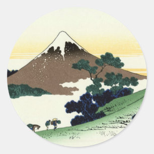 Sticker Rond 甲 州 犬 目 峠, 北 斎 Voir le Mont Fuji de Inume, Hokusai