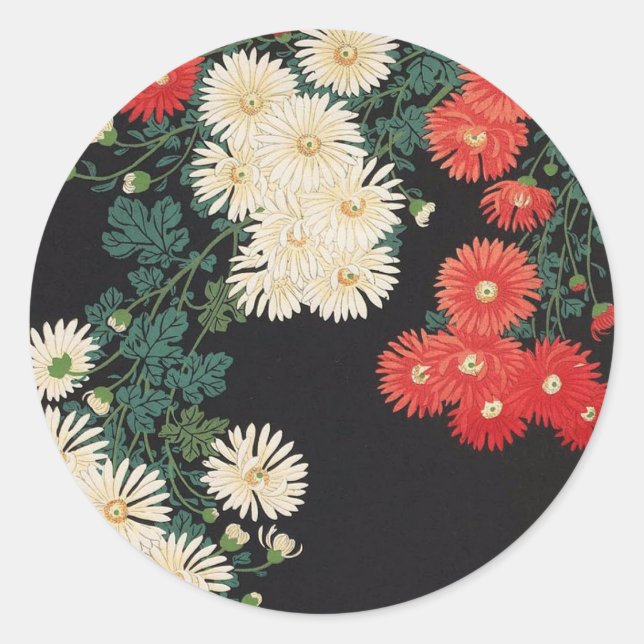 Sticker Rond 菊 に 流 水, 古 Chrysanthemums & Stream, Koson, Ukiyo-e (Devant)