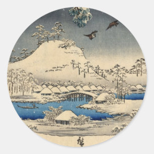 Sticker Rond 雪 景 色 雀, 広 重 Flèches dans le paysage des neiges, H