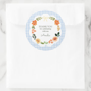 Sticker Rond 003 Baby shower en vichy floral bleu cobalt