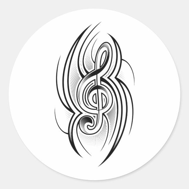 STICKER ROND 028 NOIR BLANC TREBLE CLEF TATTOO VECTOR CONCEPTIO (Devant)