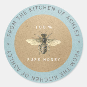 Sticker Rond 100%Cuisine au miel fait maison Kraft Bee Gris ble