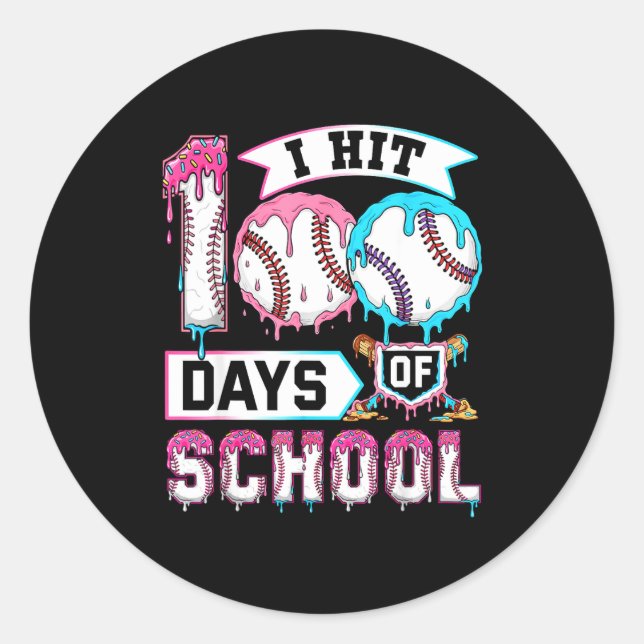 Sticker Rond 100 Days Of School Boys Baseball Drip 100th Day Ki (Devant)