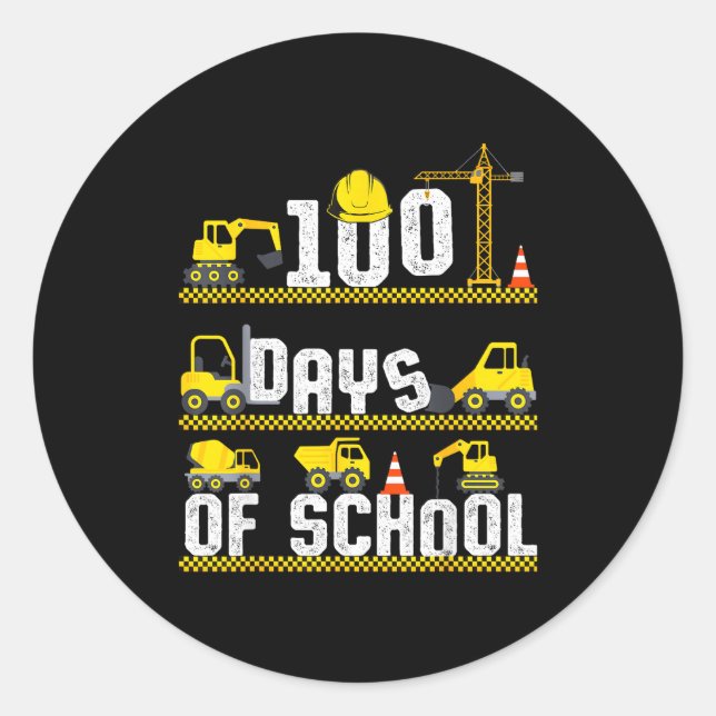 Sticker Rond 100 Days Of School Construction Truck 100th Day Bo (Devant)