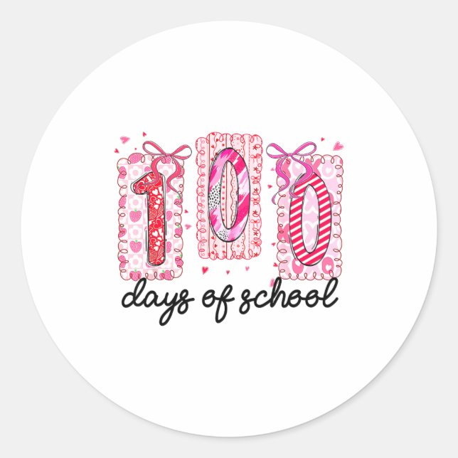 Sticker Rond 100 Days Of School Coquette Valentine Girls Teache (Devant)