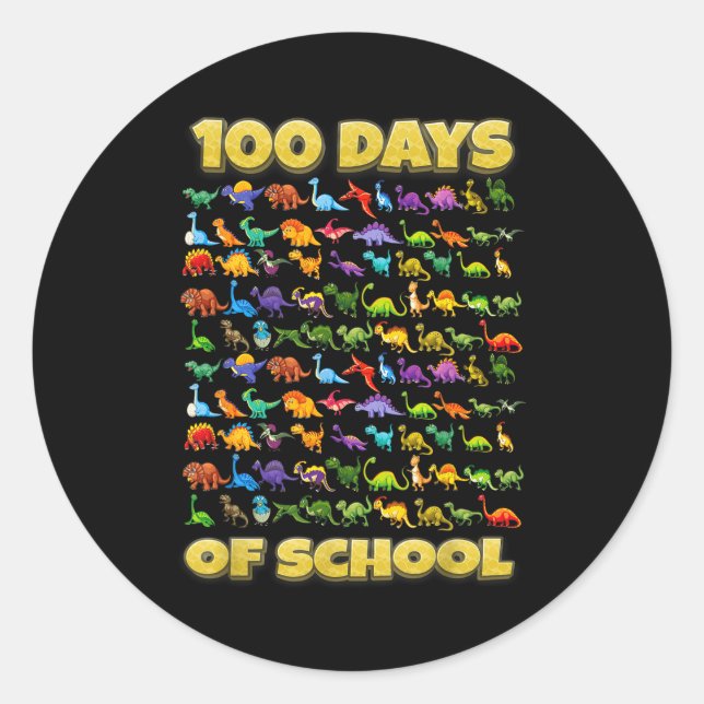 Sticker Rond 100 Days Of School Dinosaur 100 Days Smarter  (Devant)