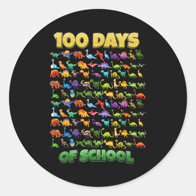 Sticker Rond 100 Days Of School Dinosaur 100 Days Smarter  (Devant)