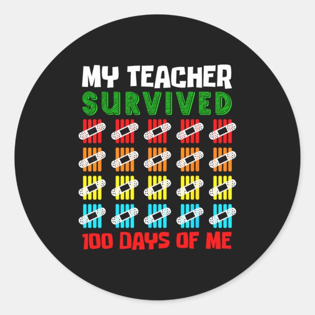 Sticker Rond 100 Days Of School Kids 100th Day Of School Costum (Devant)