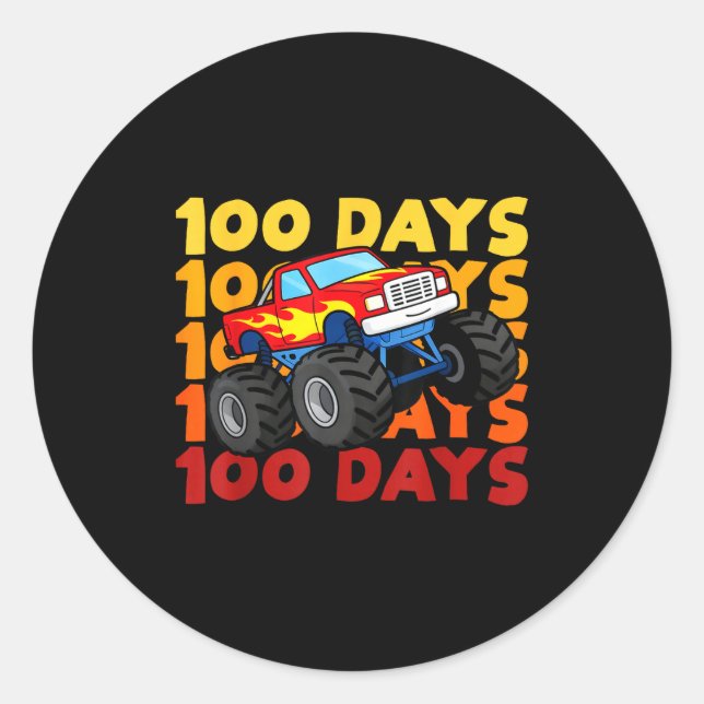Sticker Rond 100 Days Of School Kids Monster Truck Boys And Gir (Devant)