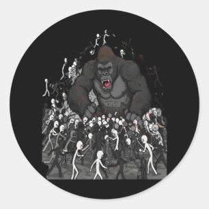Sticker Rond 100 hommes contre 1 gorille, Cadeau pour lui, Déba