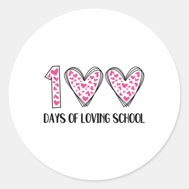 Sticker Rond 100 Jours D'Amour École 100E Jour D'École Enseigne (Devant)